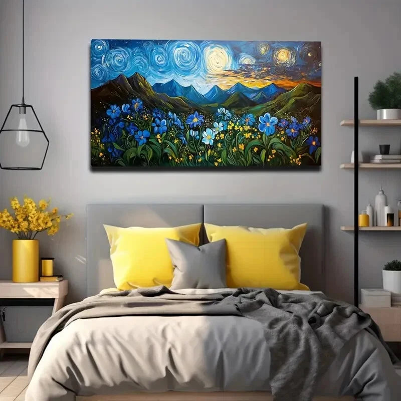 Swirling Blue and Yellow Nebula Wall Art Canvas Office Home Room Framed 120x60cm - Bella Home Decor