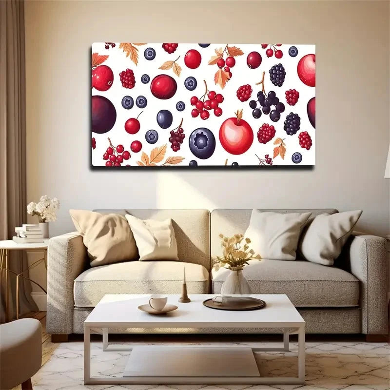 Vibrant Fruit & Autumn Leaves Wall Art Canvas Office Home Room Framed 120x60cm