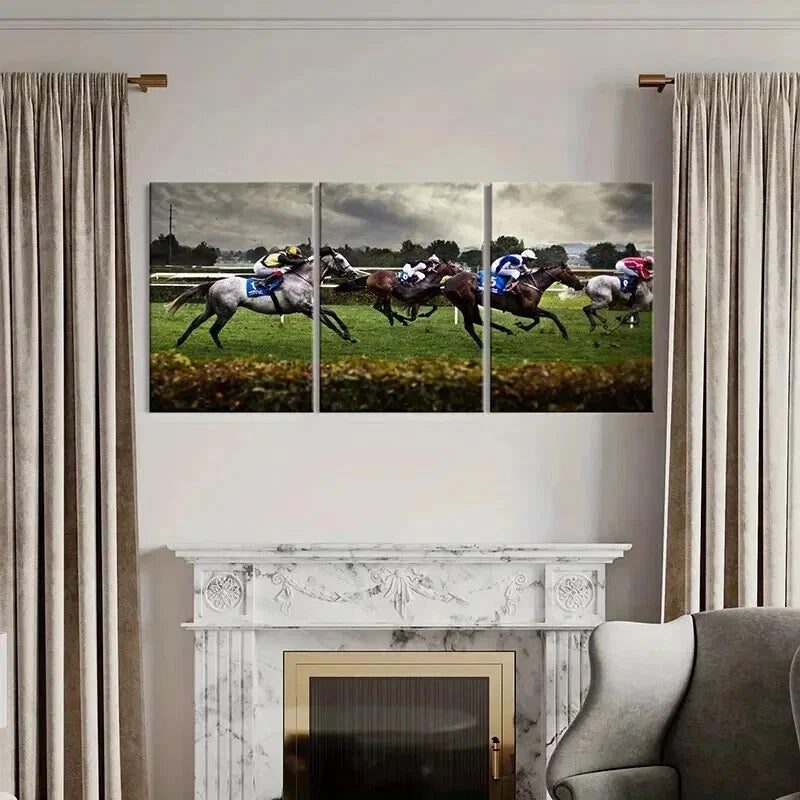 3pcs Vibrant Horsemanship Scene with Jockeys Wall Art Set Canvas Framed 60x90cm - High Quality Print 100% Australian Made Wall Canvas Ready to Hang - Bella Home Decor