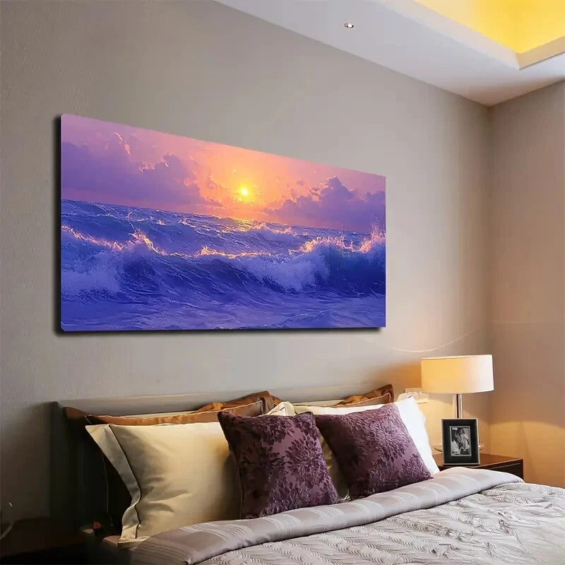 Warm Glow & Calming Waves Décor Wall Art Canvas Office Home Room Framed 120x60cm - Bella Home Decor
