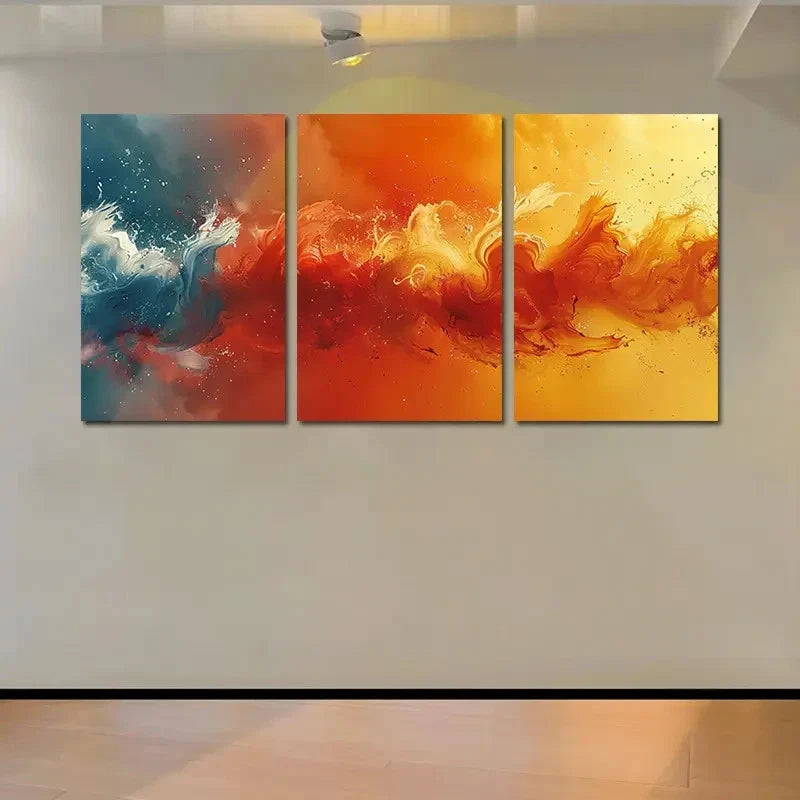3pcs Colorful Fluid Vibrant Orange, Red  Wall Art Set Canvas Framed 40x60cm - High Quality Print 100% Australian Made Wall Canvas Ready to Hang - Bella Home Decor