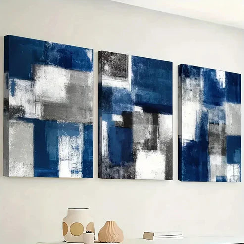 3pcs Abstract Blue Color Block Geometric Perfect Wall Art Canvas Unframed – High Quality Print 100% Australian Made Wall Canvas
