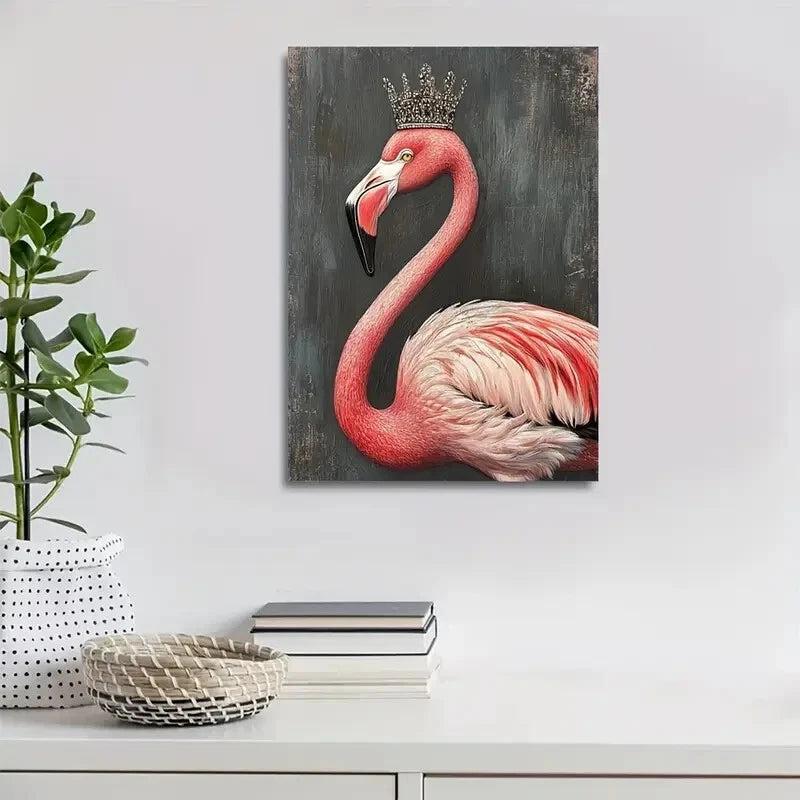 Dark Background Pink & Red Flamingo Design Painting 40x60cm Metal Print Ready to Hang - Bella Home Decor
