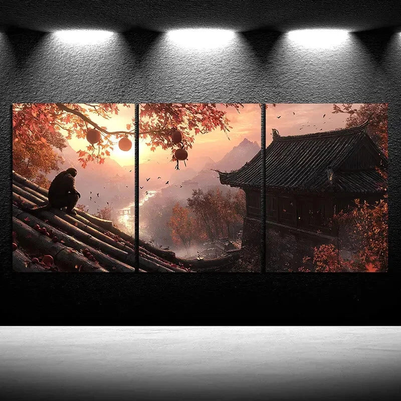 3pcs The Tree On The Eaves Monkey Metal Print Ready to Hang Art