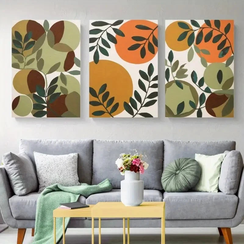3pcs Abstract Leaves Colorful & Modern  Wall Art Set Canvas Framed 40x60cm - High Quality Print 100% Australian Made Wall Canvas Ready to Hang - Bella Home Decor