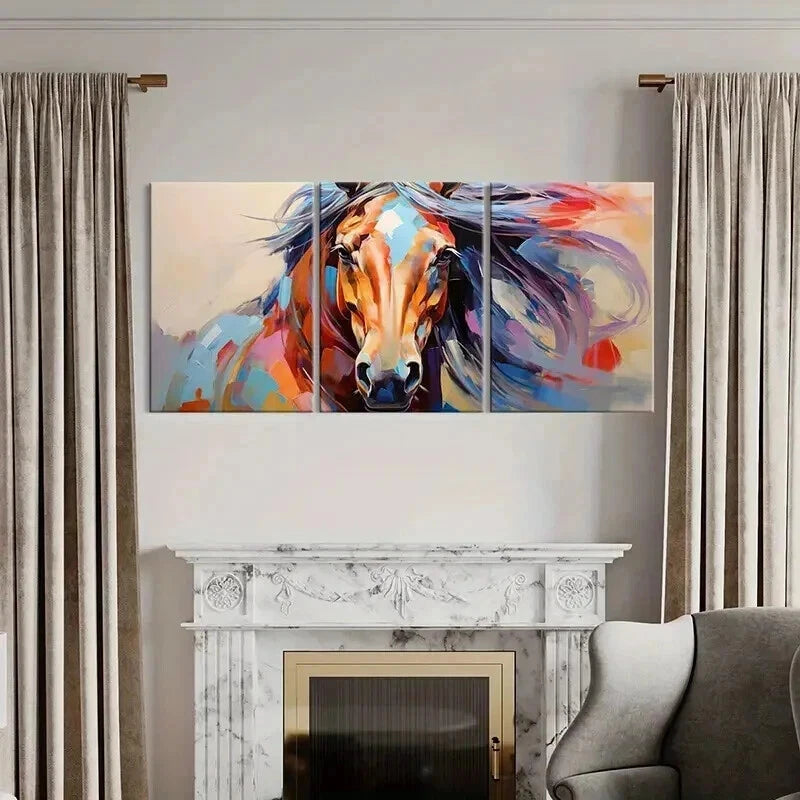 3pcs  Horse Retro Watercolor Style Wall Art Set Canvas Framed 60x90cm - High Quality Print 100% Australian Made Wall Canvas Ready to Hang - Bella Home Decor