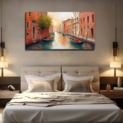 Venice Canal Sunset Wall Art Canvas Office Home Room Framed 120x60cm
