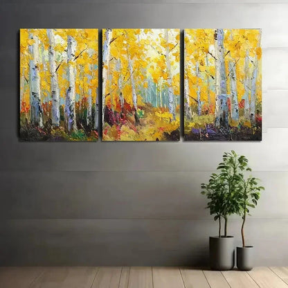 3pcs Grove in Autumn with Yellow Leaves Metal Print Ready to Hang Art - Bella Home Decor