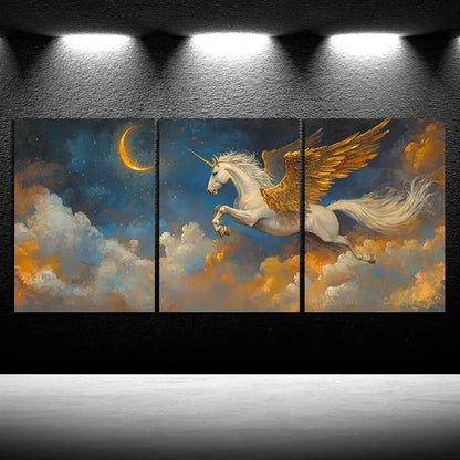 3pcs Beautiful Flying Horses In The Clouds Metal Print Ready to Hang Art - Bella Home Decor
