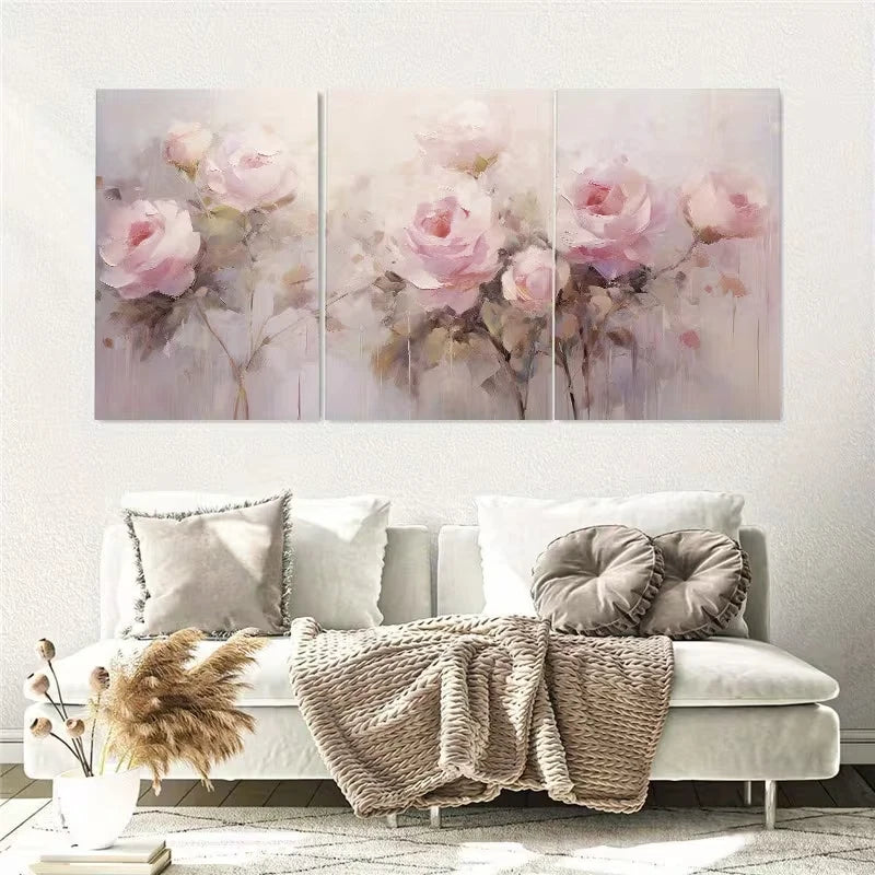 3pcs Pink Rose Flower Painting Spring Flower Wall Art Set Canvas Framed 40x60cm – High Quality Print 100% Australian Made Wall Canvas Ready to Hang
