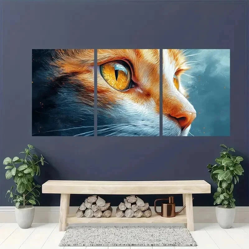 3pcs Orange & White Cat with Sparkling Eyes Wall Art Set Canvas Framed 60x90cm - High Quality Print 100% Australian Made Wall Canvas Ready to Hang - Bella Home Decor