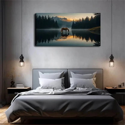 A Horse In A Peaceful Lake Wall Art Canvas Office Home Room Framed 120x60cm - Bella Home Decor