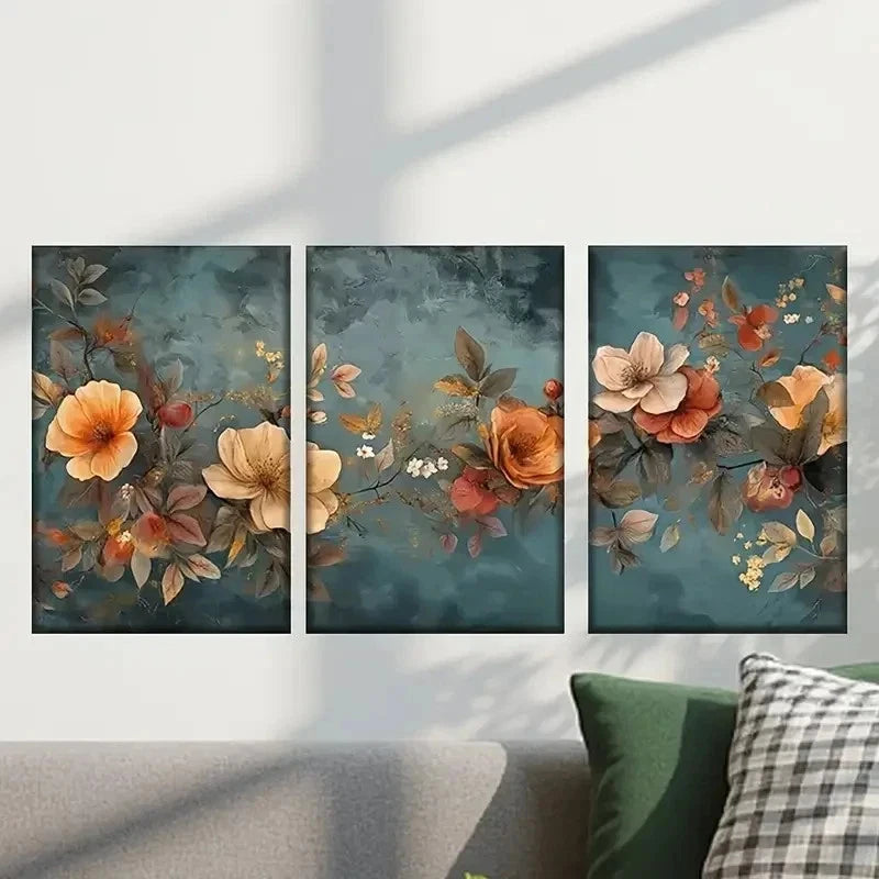 3pcs Painting of Orange Yellow Flowers Wall Art Set Canvas Framed 50x70cm - High Quality Print 100% Australian Made Wall Canvas Ready to Hang