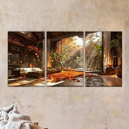 3pcs Room with Lots of Leaves on the Floor Canvas Wall Art Set Canvas Unframed - High Quality Print 100% Australian Made Wall Canvas - Bella Home Decor