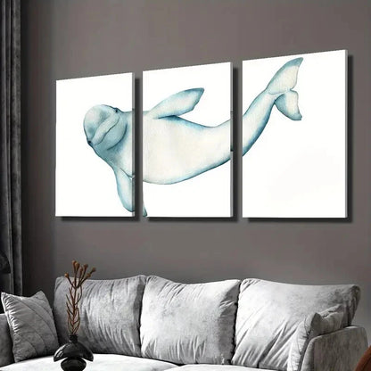 3pcs Whale , Modern Marine Life Wall Art Set Canvas Framed 50x70cm - High Quality Print 100% Australian Made Wall Canvas Ready to Hang