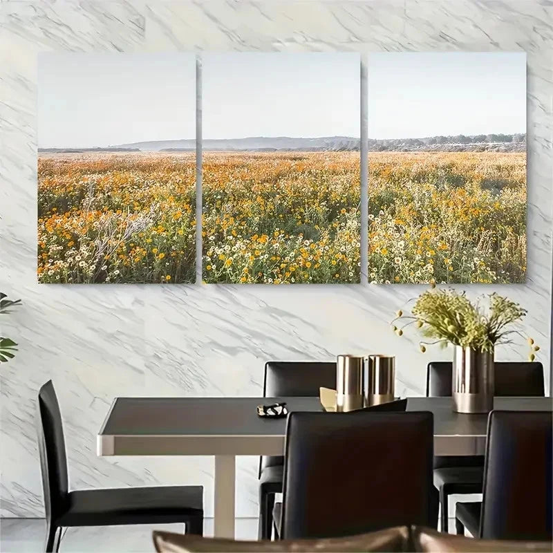 3pcs , Poppy Field Farmhouse Metal Print Ready to Hang Art - Bella Home Decor