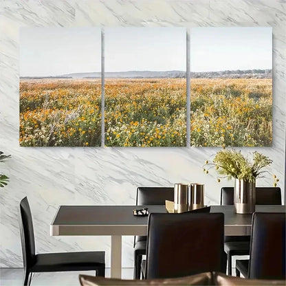 3pcs , Poppy Field Farmhouse Metal Print Ready to Hang Art - Bella Home Decor