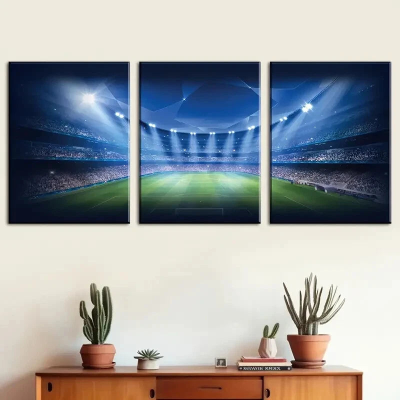 3pcs Spotlighted Playing Field Football Perfect Wall Art Set Canvas Framed 40x60cm - High Quality Print 100% Australian Made Wall Canvas Ready to Hang - Bella Home Decor