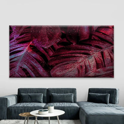 Dark Red Monstera Leaf Wall Art Canvas Office Home Room Framed 120x60cm