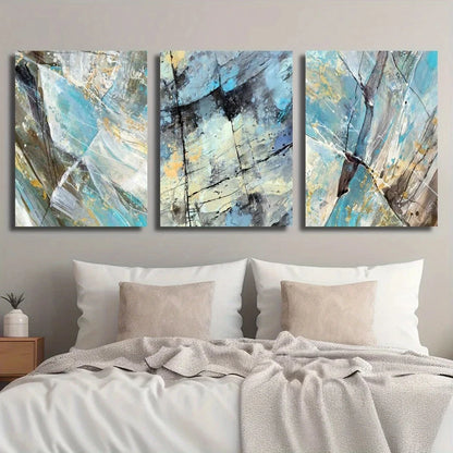3pcs Golden Foil Marble Texture Blue and Green Metal Print Ready to Hang Art - Bella Home Decor