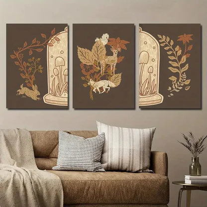 3pcs Earthy Brown Plant Leaves Illustration Wall Art Set Canvas Unframed - High Quality Print 100% Australian Made Wall Canvas - Bella Home Decor
