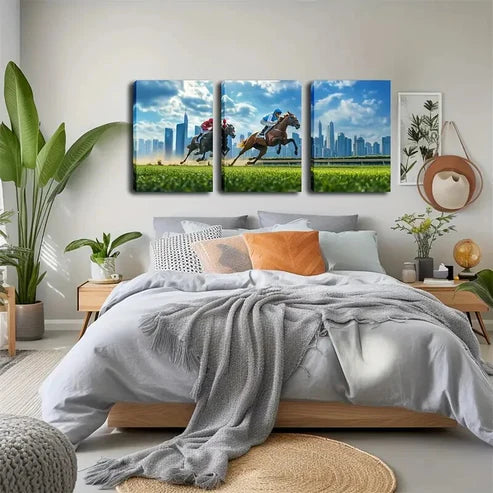3pcs Equestrian Cityscape Lush Green Perfect Wall Art Canvas Unframed - High Quality Print 100% Australian Made Wall Canvas