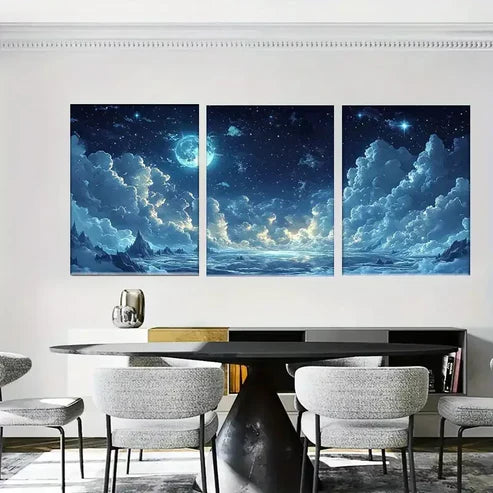 3pcs Beautiful Celestial Night Sky Wall Art Canvas Unframed - High Quality Print 100% Australian Made Wall Canvas - Bella Home Decor
