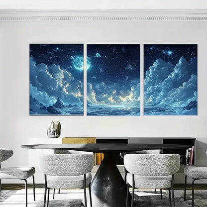 3pcs Beautiful Celestial Night Sky Wall Art Canvas Unframed - High Quality Print 100% Australian Made Wall Canvas - Bella Home Decor
