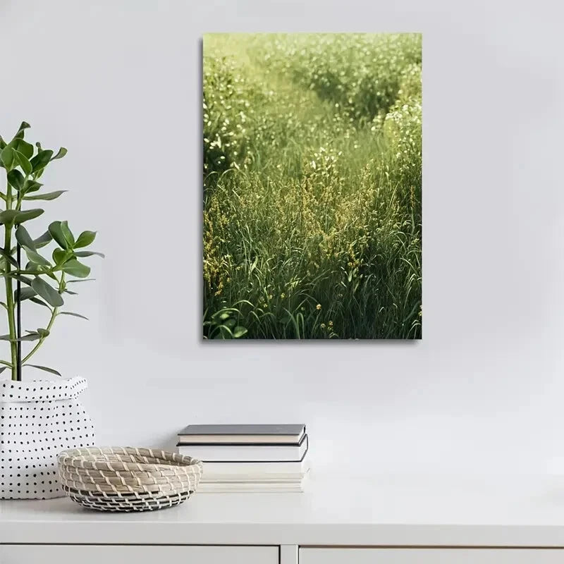 Green Lemon Grassland Painting 40x60cm Metal Print Ready to Hang - Bella Home Decor