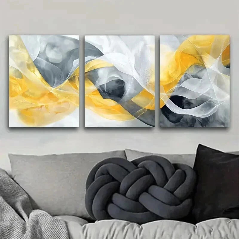 3pcs Abstract Yellow And Gray Geometric Wall Art Set Canvas Framed 60x90cm - High Quality Print 100% Australian Made Wall Canvas Ready to Hang - Bella Home Decor