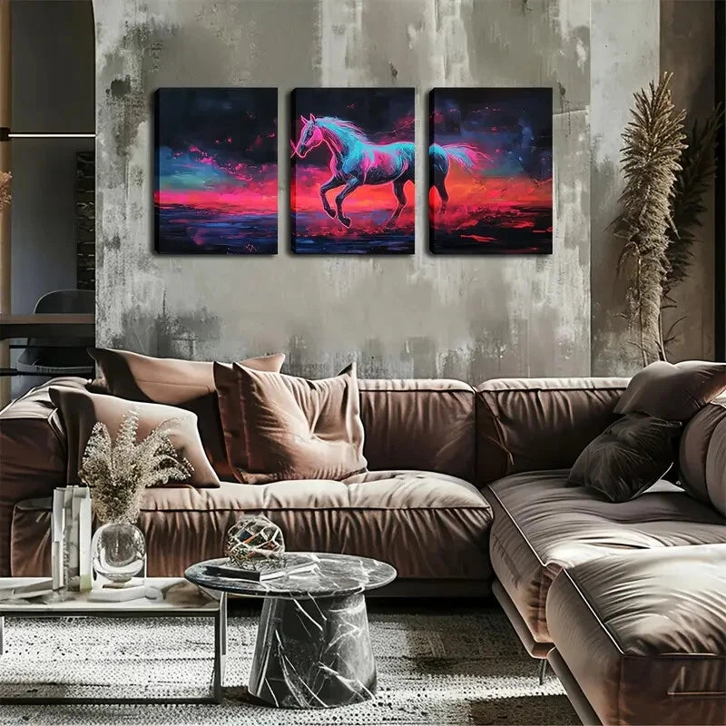 3pcs Silvery Horse Standing On The Black Perfect Wall Art Set Canvas Framed 40x60cm - High Quality Print 100% Australian Made Wall Canvas Ready to Hang - Bella Home Decor