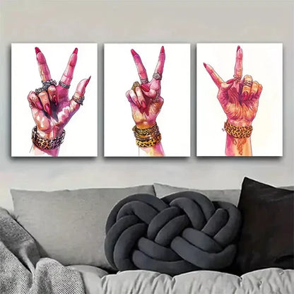 3pcs Fashionable Hand Gesture Triptych Wall Art Set Wall Art Canvas Unframed - High Quality Print 100% Australian Made Wall Canvas