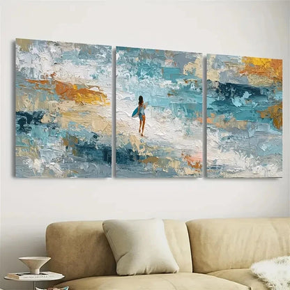 3pcs Surfer Girl Beach Vibes Wall Art Set Canvas Framed 60x90cm - High Quality Print 100% Australian Made Wall Canvas Ready to Hang