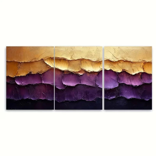 3pcs Abstract Multi Color Golden Brown Purple Metal Print Ready to Hang Art