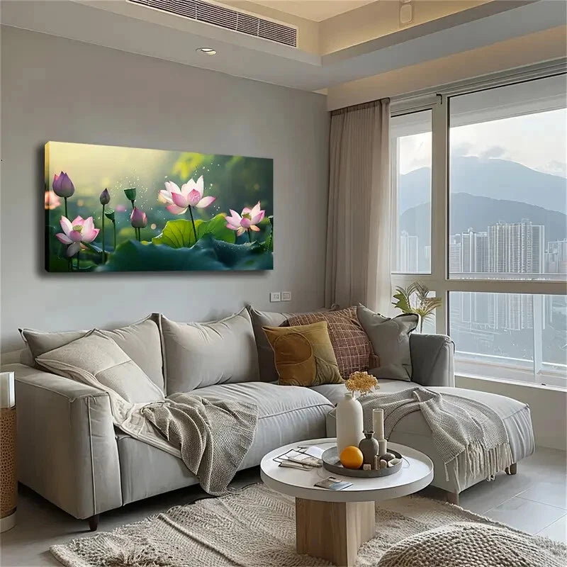 White for Lotus Blooming Lily Wall Art Canvas Office Home Room Framed 120x60cm - Bella Home Decor