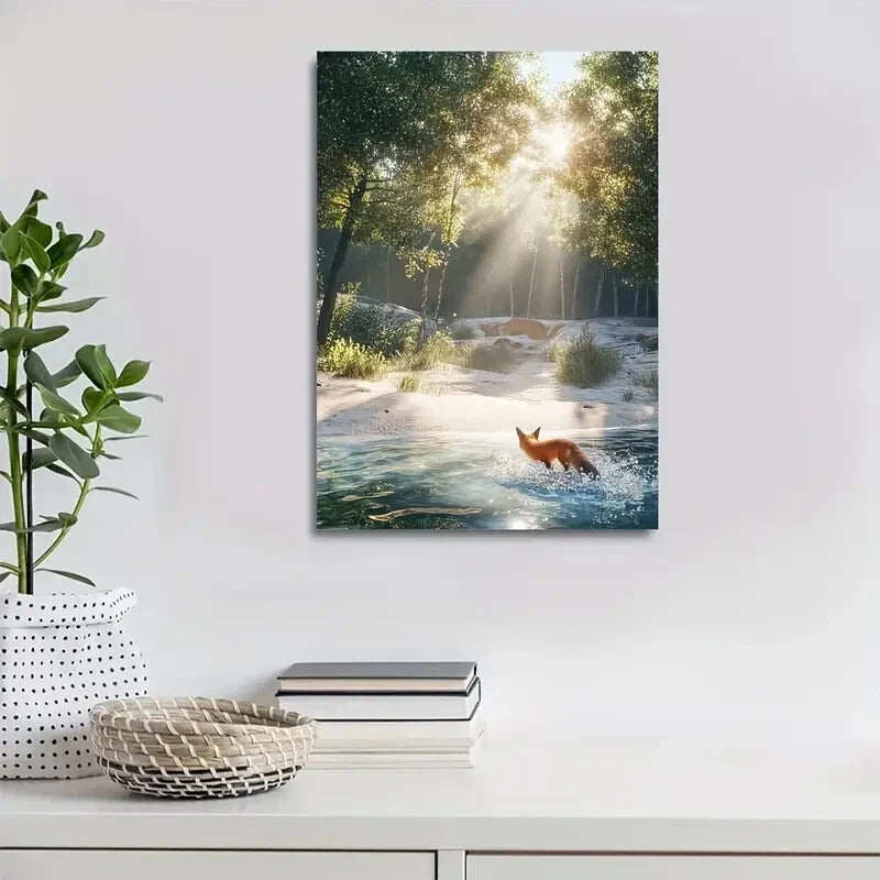 Splashing on Sandy Beach with Sunbeams Painting 40x60cm Metal Print Ready to Hang - Bella Home Decor