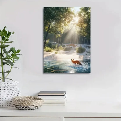 Splashing on Sandy Beach with Sunbeams Painting 40x60cm Metal Print Ready to Hang - Bella Home Decor