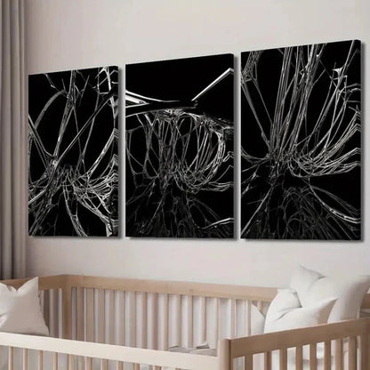 3pcs Black & White Abstract Quantum Entanglement Wall Art Set Canvas Wall Art Canvas Unframed - High Quality Print 100% Australian Made Wall Canvas - Bella Home Decor