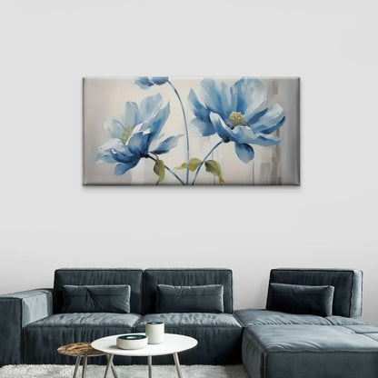 Modern Blue Floral Abstract Wall Art Canvas Office Home Room Framed 120x60cm