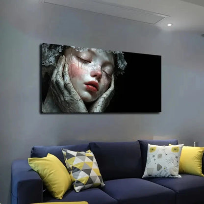 Tear-Streaked Face Elegant Wall Art Canvas Office Home Room Framed 120x60cm