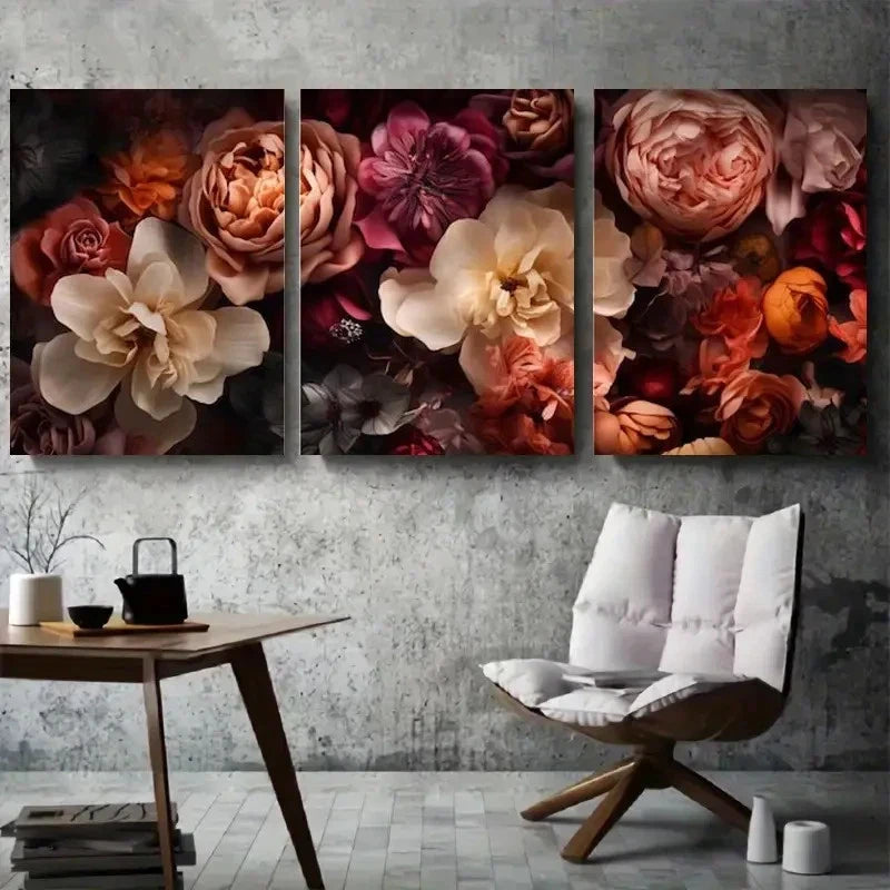 3pcs Dark Romantic Burgundy Peony Wall Art Set Canvas Framed 60x90cm - High Quality Print 100% Australian Made Wall Canvas Ready to Hang