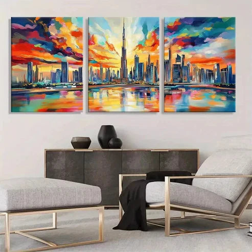3pcs Vibrant Cityscape Colorful Skyline Perfect Wall Art Canvas Unframed - High Quality Print 100% Australian Made Wall Canvas