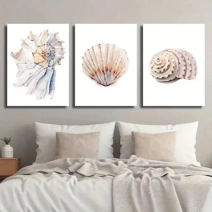 3pcs Polygonal Fan-Shaped Pattern Seashell Wall Art Set Canvas Unframed - High Quality Print 100% Australian Made Wall Canvas