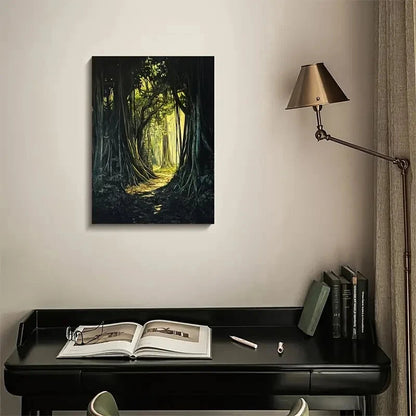 Lush Banyan Forest with Sunlit Painting 40x60cm Metal Print Ready to Hang - Bella Home Decor