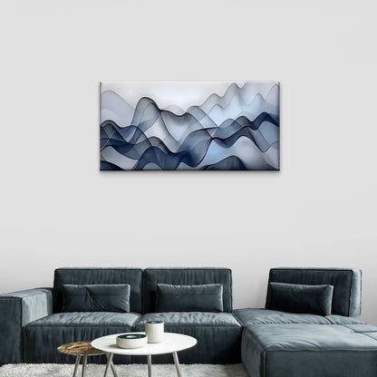 Blue White Abstract Painting Wall Art Canvas Office Home Room Framed 120x60cm