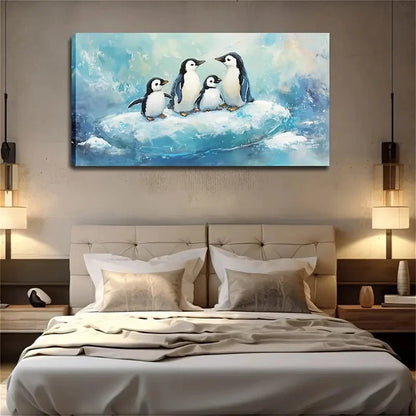 Penguins Standing On A Piece Wall Art Canvas Office Home Room Framed 120x60cm