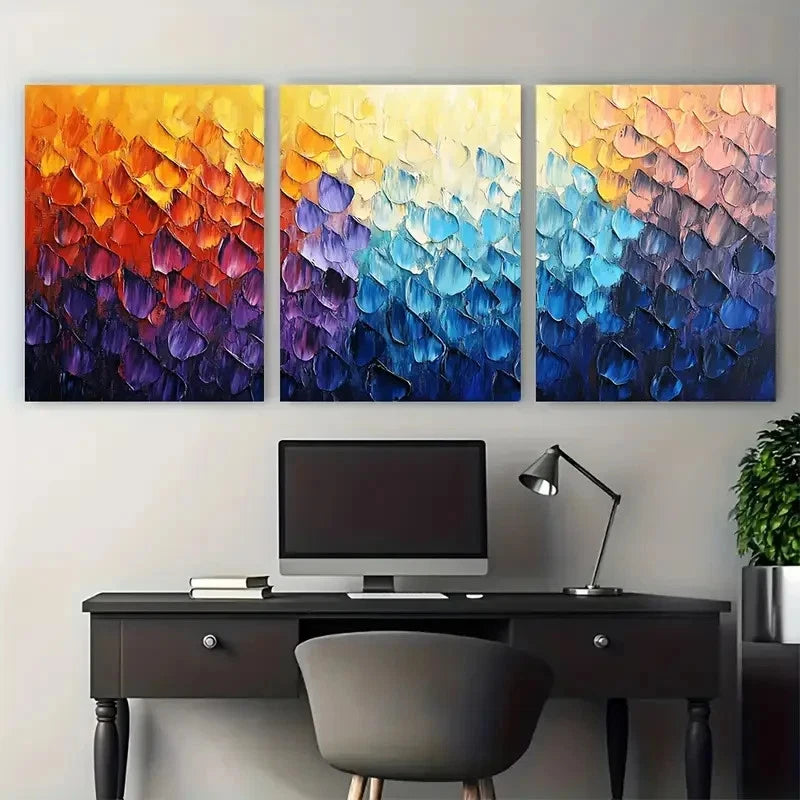 3pcs Abstract Multicolor Textured Painting   Wall Art Set Canvas Framed 50x70cm - High Quality Print 100% Australian Made Wall Canvas Ready to Hang - Bella Home Decor
