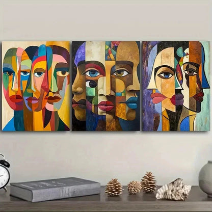3pcs Three Distinct Faces Art Painting  wall Art Set Canvas Framed 50x70cm - High Quality Print 100% Australian Made Wall Canvas Ready to Hang