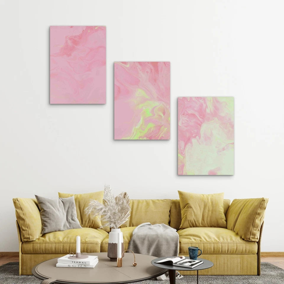3pcs Grunge Paint Art Bright Ink Stains Metal Print Ready to Hang Art