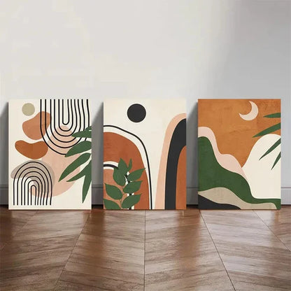 3pcs Abstract Geometric & Botanical Wall Art Set Canvas Unframed - High Quality Print 100% Australian Made Wall Canvas - Bella Home Decor